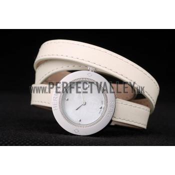 Hermes  MOP Dial White Elongated Leather Strap