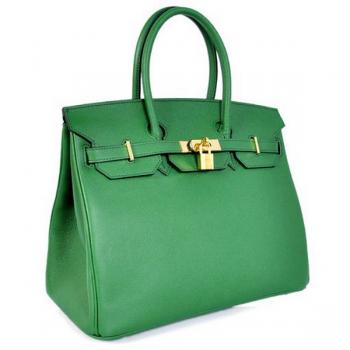 Cheap Hermes Original leather HB30 Handbag Cow Leather Green