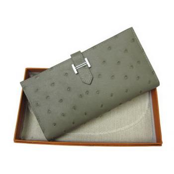 Hermes Wallet H1114 Ostrich Skin Grey