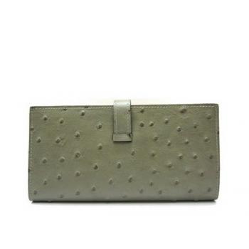 Hermes Wallet H1114 Ostrich Skin Grey