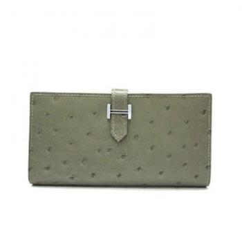 Hermes Wallet H1114 Ostrich Skin Grey