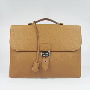 Hermes Briefcases 2813 Briefcase Cow Leather Coffee Bag