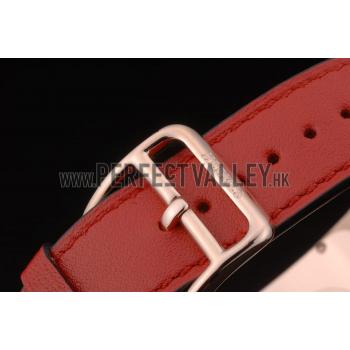 Hermes Heure H Rose Gold Bezel Red Leather Strap White Dial 80233