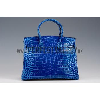 Hermes Birkin 35 Crocodile Leather Blue Brighton 608051