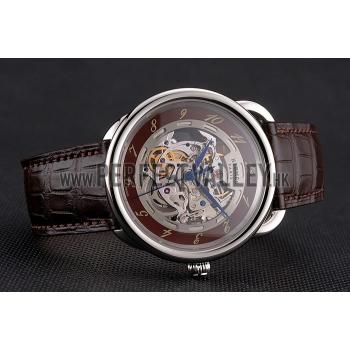 Swiss Hermes Arceau Skeleton Brown Dial Blue Hands Stainless Steel Case Brown Leather Strap Replica