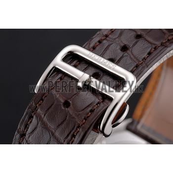 Swiss Hermes Arceau Skeleton Brown Dial Blue Hands Stainless Steel Case Brown Leather Strap Replica