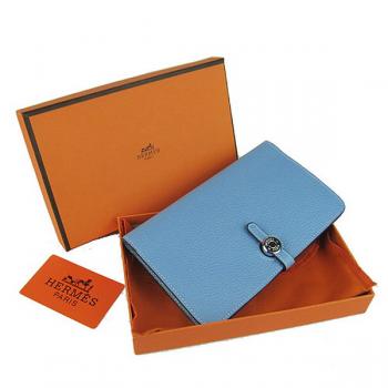 Hermes Wallet H001 Ladies Cow Leather Blue