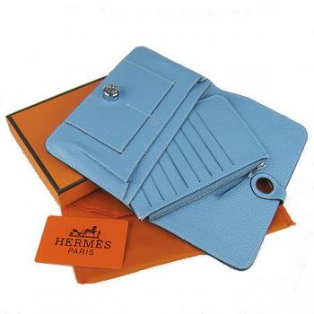 Hermes Wallet H001 Ladies Cow Leather Blue