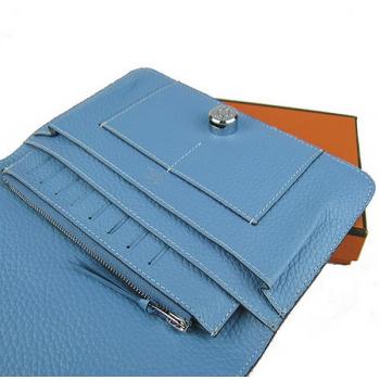 Hermes Wallet H001 Ladies Cow Leather Blue