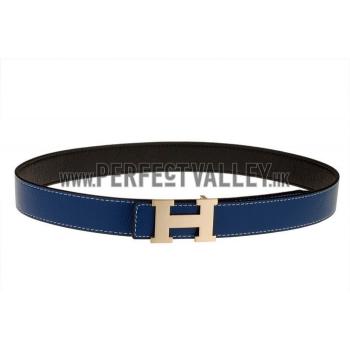 Hermes Blue Belt with Golden H Buckle