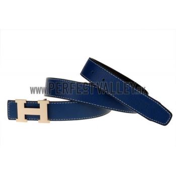 Hermes Blue Belt with Golden H Buckle