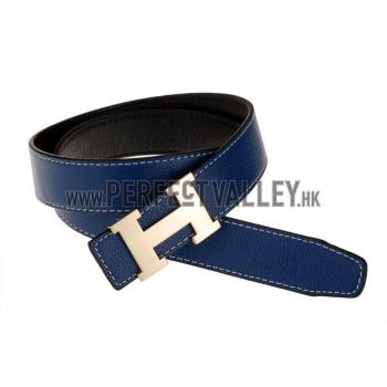 Hermes Blue Belt with Golden H Buckle