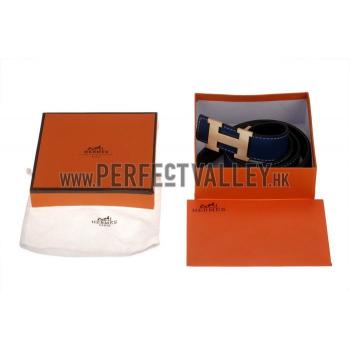 Hermes Blue Belt with Golden H Buckle