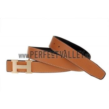 Hermes Orange Belt with Golden H Buckle