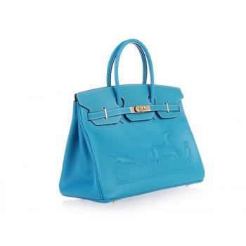 Hermes Original leather HB35 Ladies Cow Leather Blue