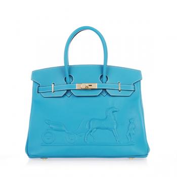 Hermes Original leather HB35 Ladies Cow Leather Blue