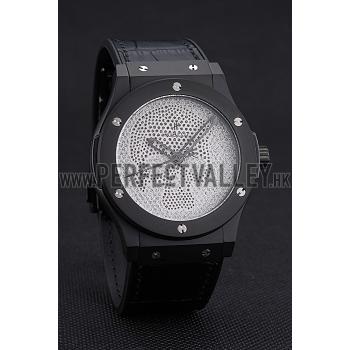 Hublot  Fusion Diamond Skull Dial Black Steel Case Black Leather Strap  622815