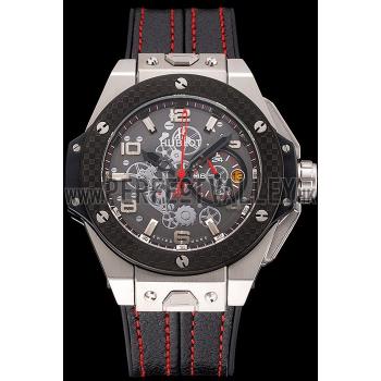 Cheap Hublot Big Bang Ferrari Black Dial And Bezel Stainless Steel Case Black Leather Strap  622767