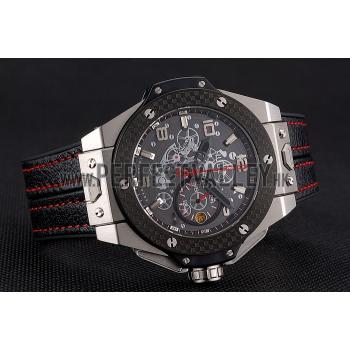 Cheap Hublot Big Bang Ferrari Black Dial And Bezel Stainless Steel Case Black Leather Strap  622767