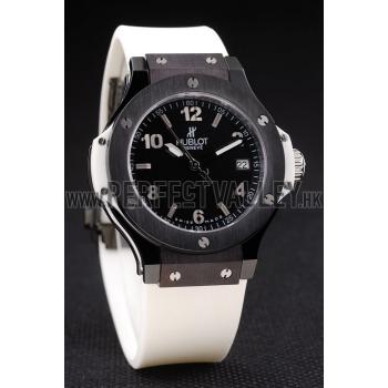 Hublot Big Bang Black Bezel Black Dial White Rubber Strap