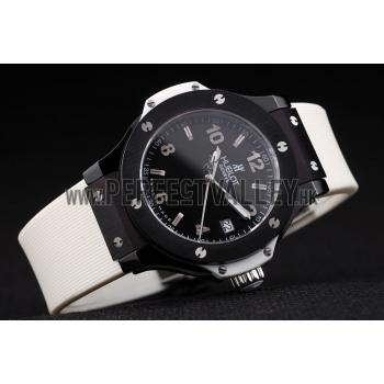 Hublot Big Bang Black Bezel Black Dial White Rubber Strap