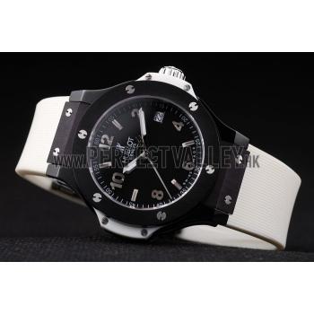 Hublot Big Bang Black Bezel Black Dial White Rubber Strap