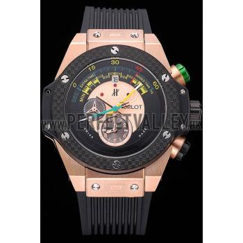 Replica Hublot Big Bang Unico Bi-Retrograde Chrono King  Gold Case Black Rubber Strap  622772