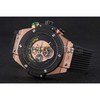 Replica Hublot Big Bang Unico Bi-Retrograde Chrono King  Gold Case Black Rubber Strap  622772