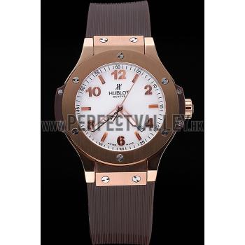 Cheap Hublot Big Bang King Rose Gold Bezel White Dial Brown Rubber Strap