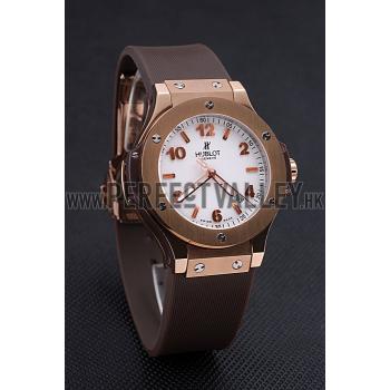 Cheap Hublot Big Bang King Rose Gold Bezel White Dial Brown Rubber Strap