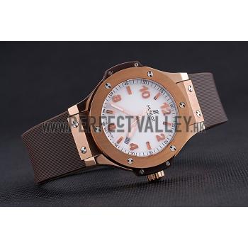 Cheap Hublot Big Bang King Rose Gold Bezel White Dial Brown Rubber Strap