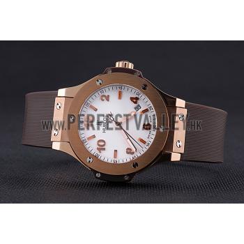 Cheap Hublot Big Bang King Rose Gold Bezel White Dial Brown Rubber Strap