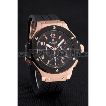 Hublot Big Bang King Black Strap Gold Dial Watch Replica