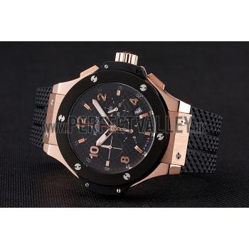 Hublot Big Bang King Black Strap Gold Dial Watch Replica