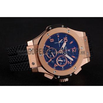 Swiss Hublot Big Bang Black Dial Rose Gold Case Black Rubber Bracelet 1453898