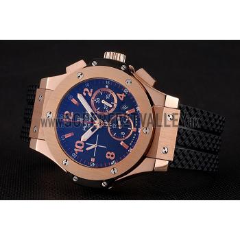 Swiss Hublot Big Bang Black Dial Rose Gold Case Black Rubber Bracelet 1453898