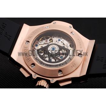 Swiss Hublot Big Bang Black Dial Rose Gold Case Black Rubber Bracelet 1453898