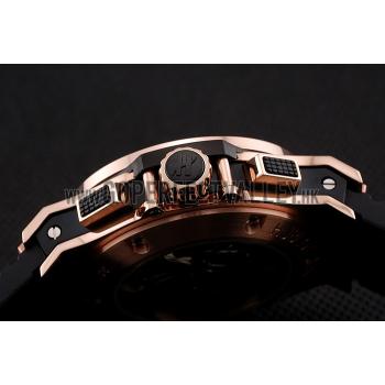 Swiss Hublot Big Bang Black Dial Rose Gold Case Black Rubber Bracelet 1453898