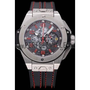 Hublot Big Bang Ferrari Black Dial Stainless Steel Case And Bezel Black Leather Strap  622768