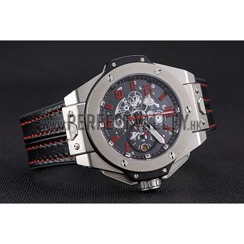 Hublot Big Bang Ferrari Black Dial Stainless Steel Case And Bezel Black Leather Strap  622768