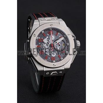 Hublot Big Bang Ferrari Black Dial Stainless Steel Case And Bezel Black Leather Strap  622768