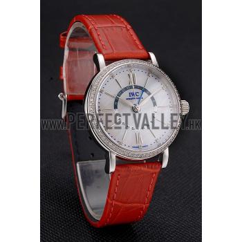 IWC Portofino Day And Night White Dial Stainless Steel Case Red Leather Strap