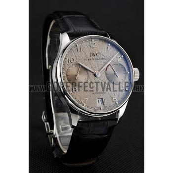 Swiss IWC Portuguese Grey Dial Silver Case Black Leather Bracelet 1453907