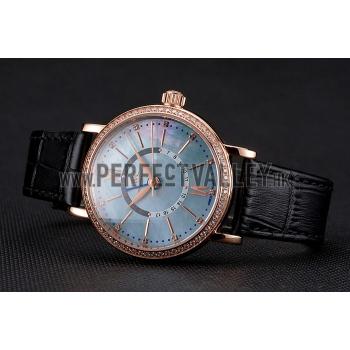 Cheap IWC Portofino Day And Night Pearl Dial Rose Gold Case Black Leather Strap