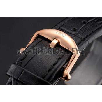 Cheap IWC Portofino Day And Night Pearl Dial Rose Gold Case Black Leather Strap