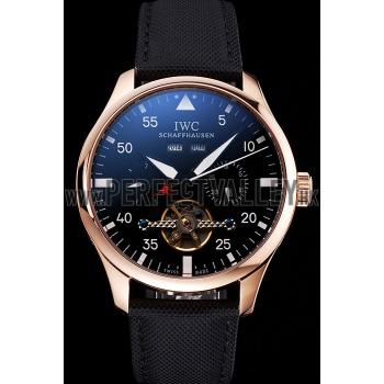 IWC Pilot Perpetual Calendar Black Dial Rose Gold Case Black Textile Strap