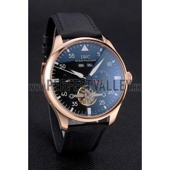 IWC Pilot Perpetual Calendar Black Dial Rose Gold Case Black Textile Strap