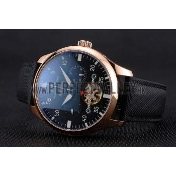 IWC Pilot Perpetual Calendar Black Dial Rose Gold Case Black Textile Strap