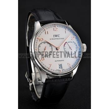 Replica Swiss IWC Portuguese White Dial Rose Gold Numerals Silver Case Black Leather Bracelet 1453910