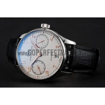 Replica Swiss IWC Portuguese White Dial Rose Gold Numerals Silver Case Black Leather Bracelet 1453910